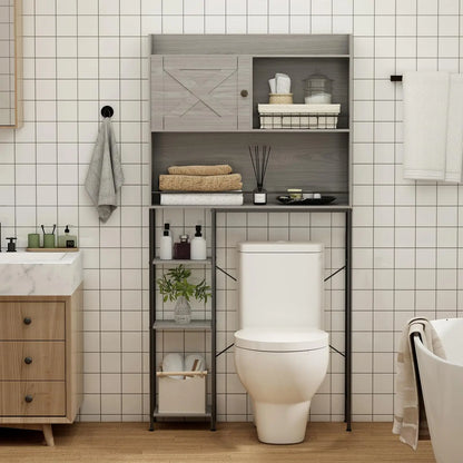 1 Pc Toilet Storage Cabinet Farmhouse Storage Cabinet Over Freestanding Space Saver Shelf Toilet Rack for Bathroom Laundry Grey.