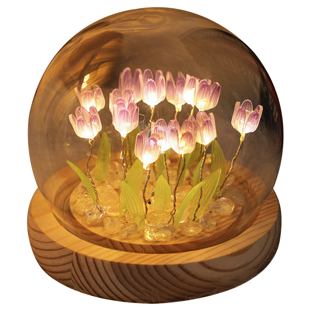 DIY Tulip Flower Night Light With Glass Cover Bedside Light LED Night Lamp Table Desk Lamp Home Decor USB Mood Light Xmas Gifts.