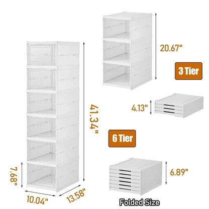 6 Layers Shoes Box Foldable Transparent Sneaker Shoe Storage Organizers Box Stackable Dustproof High-top Cabinet Shoe Rack Shelf.