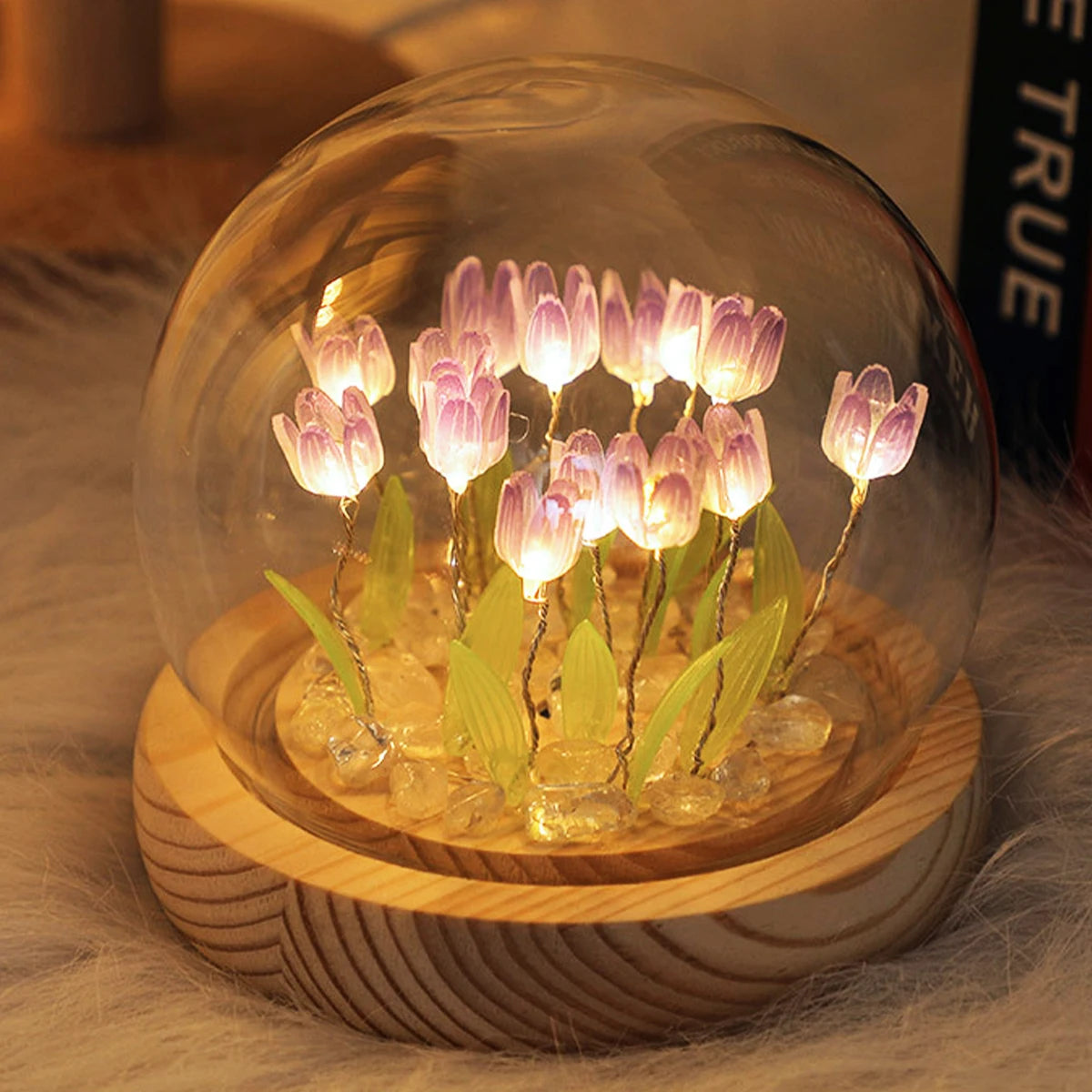 DIY Tulip Flower Night Light With Glass Cover Bedside Light LED Night Lamp Table Desk Lamp Home Decor USB Mood Light Xmas Gifts.