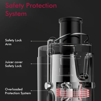 Easy-Clean Juicer, 3" Wide Rapid Fruit and Vegetable Juicing, 3 Speed Settings, BPA-Free, Stainless Steel, Gray.