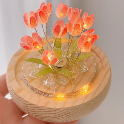 DIY Tulip Flower Night Light With Glass Cover Bedside Light LED Night Lamp Table Desk Lamp Home Decor USB Mood Light Xmas Gifts.