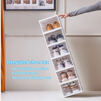 6 Layers Shoes Box Foldable Transparent Sneaker Shoe Storage Organizers Box Stackable Dustproof High-top Cabinet Shoe Rack Shelf.