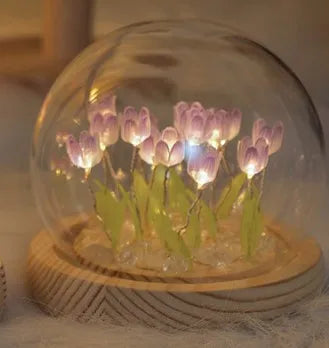 DIY Tulip Flower Night Light With Glass Cover Bedside Light LED Night Lamp Table Desk Lamp Home Decor USB Mood Light Xmas Gifts.